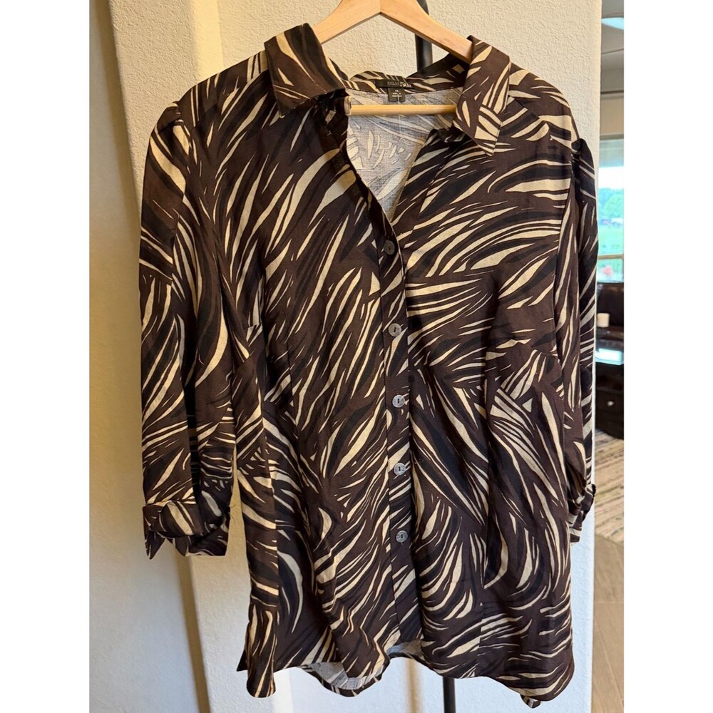 East 5th Black and Cream Abstract Print Button-Down Shirt 1X
